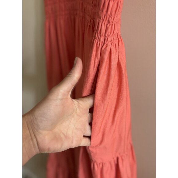 Anthropologie Maeve Tiered Midi Dress Coral Rose Smocked 4 Cottage Boho READ - Picture 12 of 16